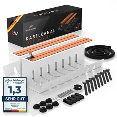 Imagen de Canalización de Cables GELSENWERK sin taladrar Bandeja 43 x 12 cm Juego 2 Incl. Tubo Cesta Blanca para la gestión ordenada los en oficin
