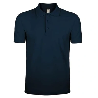 Imagen de Polo de hombre manga corta camiseta trabajo 100% algodón piqué, lisa con cuello y botones, azul navy, XL