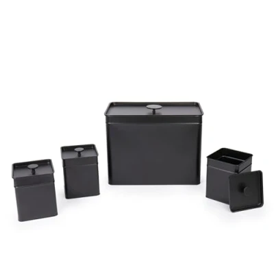 Imagen de Salter Kuro BW12614EU7 Juego de almacenamiento cocina 4 piezas 3 botes, té, café, azúcar, panera grande con tapa, acabado recubrimiento en polvo negro, frescura hermética larga