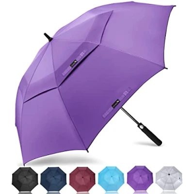 Imagen de ZOMAKE Paraguas Golf Antiviento Automatico 68 Pulgadas,Extra Grande Paragua Resistente con Doble Toldo Venteado Impermeable A Prueba de Viento Palo para Hombre Mujer(Violeta Claro New)