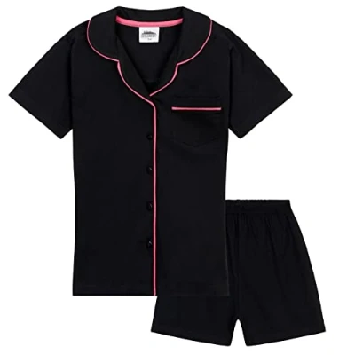 Imagen de CityComfort Pijama Niña Verano, Corto Niña, Conjunto 2 Piezas Camiseta Manga Corta con Botones y Pantalón Corto, Ropa Chica Adolescente Verano Algodón 5 14 Años (Negro/Rosa, 11 12 años)