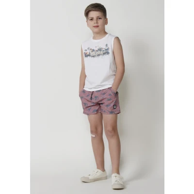 Imagen de Camiseta Sin Mangas de Niño en Algodón con Estampado Relieve y Pespuntes Contraste Color Crudo