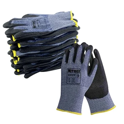 Imagen de NITREX Unigloves 241PF, guantes reutilizables resistentes a los cortes, revestidos de palma poliuretano con forro sin costuras, color azul/negro