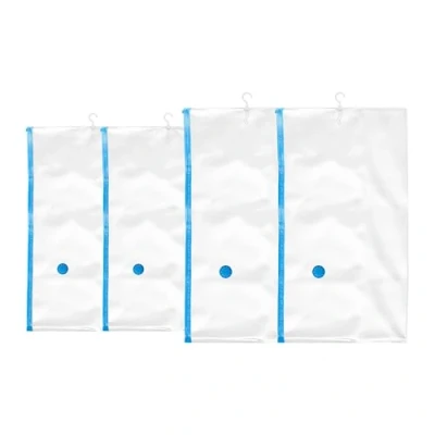 Imagen de Relaxdays Juego Set 4 Bolsas Almacenaje Vacío, Colgantes, Funda Abrigo con Gancho para Colgar, Válvula, Ropa, Transparente, 140 x 70 cm