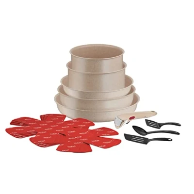 Imagen de Tefal Ingenio Delight Batería de cocina (17 p, inducción, revestimiento antiadherente, indicador temperatura, apilable, apto para lavavajillas, estufas, ollas, fabricado en Francia L7839002)