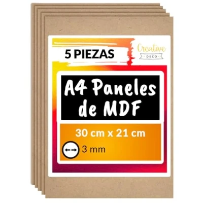 Imagen de Creative DECO 5 x A4 MDF Tablero Madera 300 210 3 mm Corte por Laser, CNC Router, Modelado, Calado, Bricolaje, Manualidades