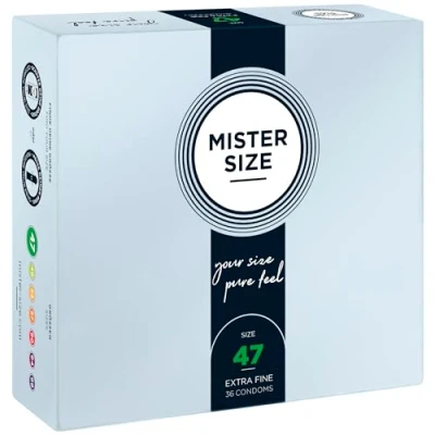 Imagen de Mister Size Pura Sensación: Paquete de 36 Preservativos Ultrasensibles (Preservativos Finos con Lubricante Sexual) Látex Natural y Talla Individualizada Talla: 47mm
