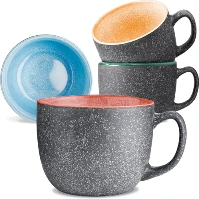 Imagen de Cosumy Set de 4 Tazas Café Grandes 350ml Cerámica Juego Moderno Gres Grueso con Esmalte Reactivo Hecho a Mano Mantiene el Calor por Más Tiempo (Multicolor)