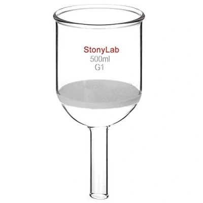 Imagen de Vaso de borosilicato StonyLab Embudo filtración Buchner con frita gruesa, Diámetro del disco 30 mm, Profundidad 90 junta interna cónica estándar 24/40 500ml