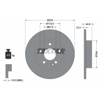 Imagen de TEXTAR PRO 92131803 Disco de freno 276 12,2 05/06 112 macizo revestido sin perno sujeción rueda, buje rueda MERCEDES BENZ: Clase A