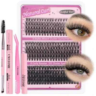 Imagen de OWill Pestañas postizas Cluster Lashes Kit,300 PCS pelo a pelo,Pestañas naturales con pegamento, removedor, pinzas y aplicador,Pestañas kit completo D Curl 30+40+50D