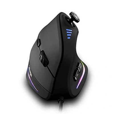Imagen de zelotes ratón ergonómico con joystick, vertical, 10000 ppp, 11 teclas programables, óptico USB cable, para videojuegos, ordenador portátil, PC, negro