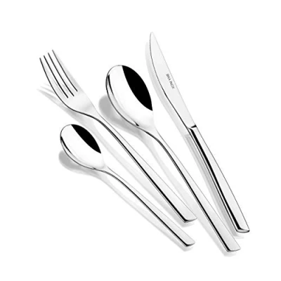 Imagen de BRA Bari Set de cubiertos 24 piezas acero inoxidable con cuchillo chuletero, 18/10, diseño contemporaneo, acabado pulido brillante, espesor 3.5 mm (6 comensales)