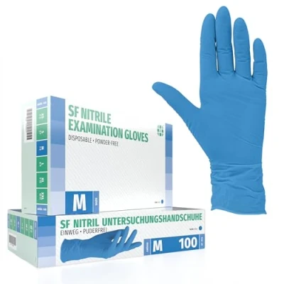 Imagen de guantes de nitrilo Caja 100 piezas (M, azul) sin polvo desechables, látex examen, no estériles, talla mediana
