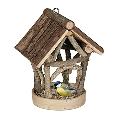 Imagen de Relaxdays Comedero Pájaros Madera, Colgante, Forma de Casa, Alimentador Aves Silvestres, 22,5x17x13,5 cm, Marrón Natural