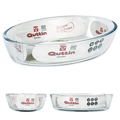 Imagen de Quttin Fuente de Vidrio para Cocina, Borosilicato Cristal, Ovalada, Microondas Horno Congelador y Lavavajillas, 20.6 x 13.6 4.8 cm 700 cc