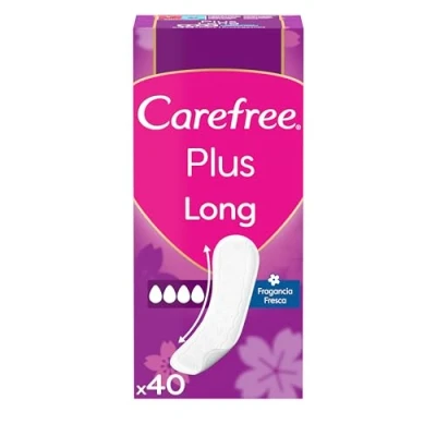 Imagen de Carefree Plus Long de Fragancia Fresca Protegeslips (40 unidades), protege slips absorbentes y transpirables uso diario, con protección contra el mal olor