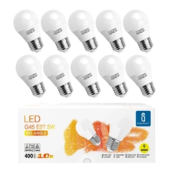 Imagen de Aigostar 10 x E27 Bombilla LED G45, Casquillo Gordo 5W, Bajo Consumo, 420lm, Luz Calida 3000K, Ahorro de Energía, No Regulable Caja unidades