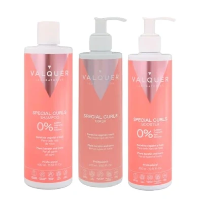 Imagen de Valquer Profesional Pack Método Curly Champú 400 ml + Mascarilla 290 Booster 300 Especial Rizos, Cabellos Rizados, Sin Sulfatos, Sal. Rizos Perfectos. Hasta 96% origen natural