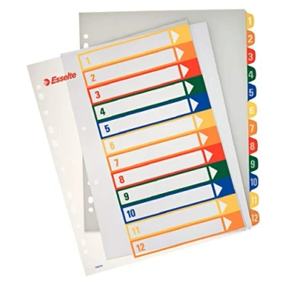 Imagen de Esselte Índices Proyectos Imprimibles, Tamaño A4 maxi, 12 pestañas, Multicolor, 100214