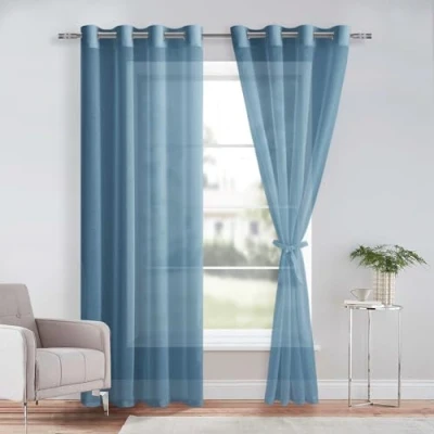Imagen de DWCN Sheer Cortina de Gasa Transparente con Ojales, 2 Piezas, para salón, habitación bebé, Dormitorio, Azul Oscuro, 225 x 140 cm (Alto Ancho)