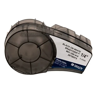Imagen de Brady ( M21 250 414 ) Material de impresión BradyGrip para cinta cierre BMP21 PLUS; LAB; 6.35 mm x 3.048 m Negro sobre blanco