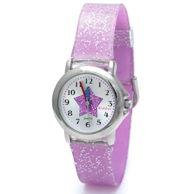 Imagen de Kiddus Relojes Niña con Purpurina. Reloj Ejercicios para Aprender la Hora. Infantil, Fácil de Leer. a Partir 4 Años. Estrella.