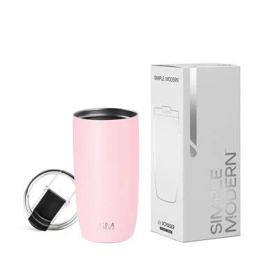 Imagen de Simple Modern Travel Coffee Mug Tumbler with Clear Flip Lid Reusable Insulated Stainless Steel Thermos Cold Brew Iced and Tea Cup Voyager Collection 16oz (470ml) Blush