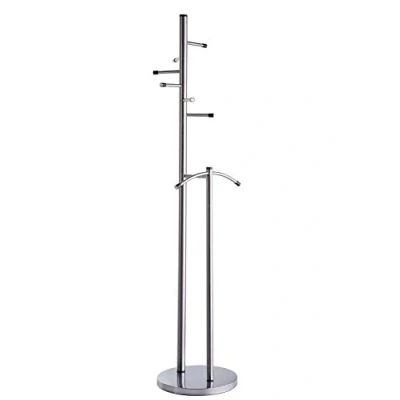 Imagen de Alco Albert 2814 Perchero de Acero Inoxidable, con 6 Ganchos y Percha separada, Independiente, Aprox. 47 x 181 cm, Plateado, Ahorra Espacio