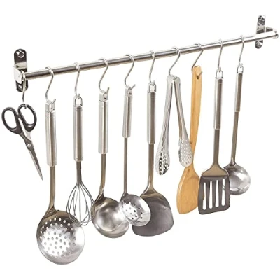 Imagen de Alicemall Colgador de Toallas Multifuncional Bastidores Colgantes para Accesorios Cocina y Baño Acero Inoxidable 40 cm con 10 Ganchos