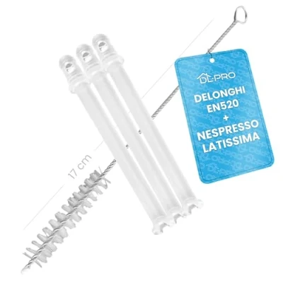 Imagen de DL pro 3 tubos de aspiración leche 101 mm transparente para cafetera DeLonghi 5313226701 EN520 Nespresso Lattissima con cepillo