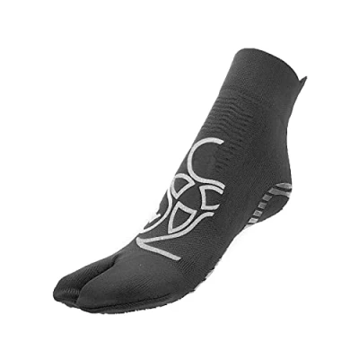 Imagen de R EVENGE Calcetín Pilates 1 Finger antideslizante, antibacteriano, transpirable para ejercicios de cuerpo libre y con herramientas (M 38 41, Gris oscuro/plateado), oscuro/plateado