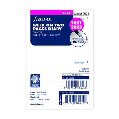 Imagen de Filofax Pocket Week on Two Pages English mid Year Diary August 21 July 22 (81 x 120mm)
