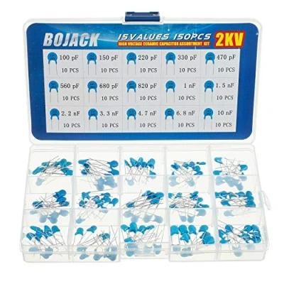 Imagen de BOJACK 15 valores 150 piezas 2KV / 100 pF a 10 nF Kit surtido de condensadores cerámicos DIP alto voltaje