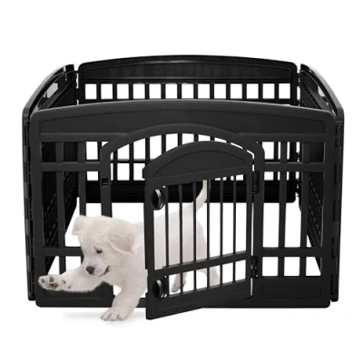 Imagen de Iris Ohyama Parque para Perros con 4 Paneles, H60cm, Negro, Puerta Cerradura, Jaula Gatos, Vallas, Corralito, Interiores, Exteriores, Conejo, Cercado, Corral Perro, CI 604E WD