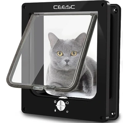 Imagen de CEESC Catera para gatos, puerta mascotas magnética con cerradura giratoria de 4 vías gatitos y gatitos, versión mejorada (tamaño interior: 19,5 x 18 5,5 cm, blanco)