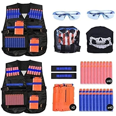 Imagen de EXTSUD Chaleco Táctico Niños Elite Tactical para N Strike Series con 80 Piezas de Recarga Dardos, 2 Clips Recarga, Máscaras Tácticas, Muñequeras y Gafas Protectoras