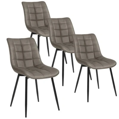 Imagen de WOLTU Pack de 4 Sillas Comedor Asiento Cuero Artificial Silla Diseño Tapizada Estructura Metálica Sillón con Respaldo Cocina Gris Oscuro BH207dgr