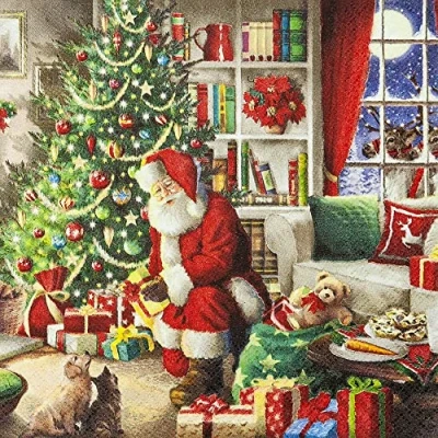 Imagen de 20 servilletas de Papá Noel distribuidas carne, regalo Santa Claus, invierno, Navidad, decoración mesa, decoupage, técnica servilletas, 33 x cm