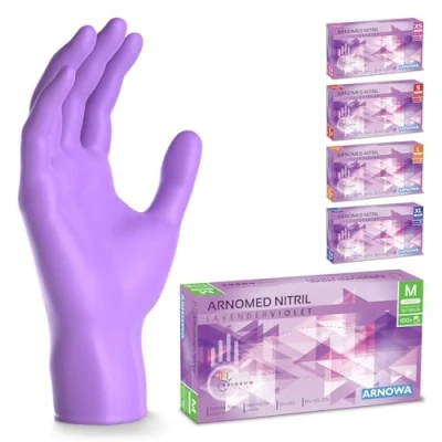 Imagen de ARNOMED guantes nitrilo talla M, violeta, de nitrilo, 100 unidades/caja, desechables sin polvo, goma látex, XS, S, L y XL