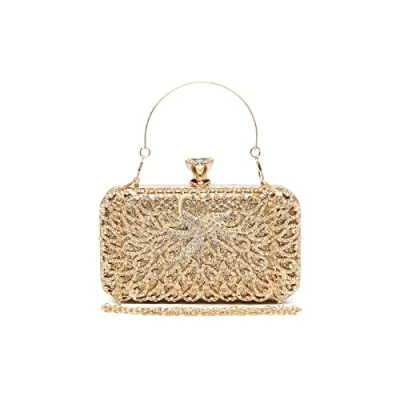 Imagen de MISS LULU bolsos de mano para mujer, carcasa dura, con cuentas, cena, noche cadena desmontable, Gold, M, Bolsa