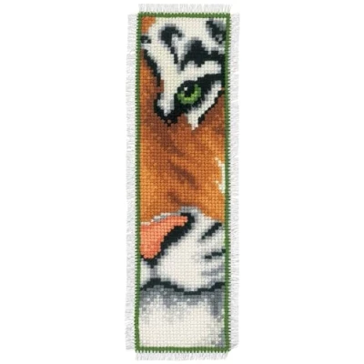 Imagen de VERVACO Kit Punto De Cruz Contado Marcapáginas Manualidades Tigre Set Completo Bordado para Principiantes Regalo Amante Libros ca. 6 x 20 cm Cross Stitch, Fabric, Multicolor