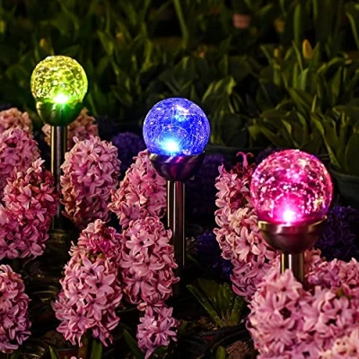 Imagen de GIGALUMI luces solares para decoración de patio al aire libre, bola vidrio agrietada doble LED jardín,