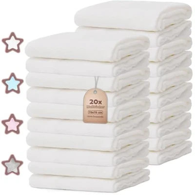 Imagen de NatureMark® Juego de 20 pañales Gasa, 70 x cm, 100% algodón, Color Blanco, con certificación Öko Tex (20 Blanco)