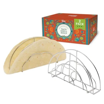 Imagen de Chef Tacos Moldes de Pack 2 Tortillas Maíz para Horno, Plancha y Freidora Aire Utensilios Cocina Comida Mexicana Hacer Crujientes Taco Shell Antiadherente
