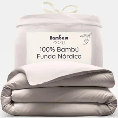 Imagen de Bambaw Funda Nordica Bambu 135x200 cm, para Cama 90 Sabanas Refrescantes, Termorreguladoras y Antiacaros, Frias el Verano Invierno, Nórdica Antiácaros (Arena)