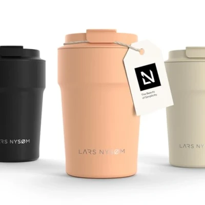 Imagen de LARS NYSØM Taza térmica café para llevar Termo de 0,5 litros con aislante Travel mug acero inoxidable a prueba fugas el y té (Creamy Peach, 500ml)