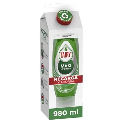 Imagen de Fairy Maxi Poder Recambio Cartón Lavavajillas Líquido 980 ML, Fácil, Limpieza Sin Esfuerzo, Incluso En Las Ollas Y Sartenes Más Grasientas