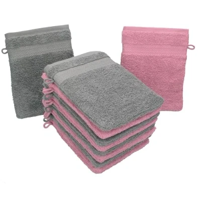 Imagen de Betz Paquete de 10 Piezas Manoplas baño Guantes para lavarse tamaño 16x21 cm Colgador cordón 100% algodón Premium Color Rosa y Gris Antracita