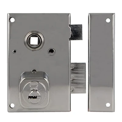 Imagen de Amig Cerradura de Sobreponer Derecha con Palanca Cierre, Lengüeta y Cuadradillo para Puertas Madera Mod. 75N / 72 x 112 mm/Cilindro Redondo Seguridad/Acero Plateado
